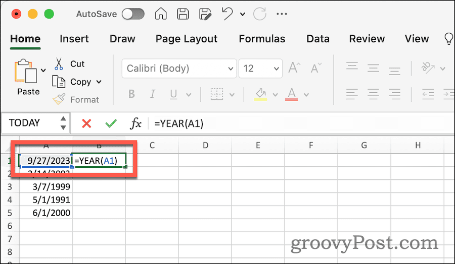 Использование функции ГОД для извлечения года из даты в Excel