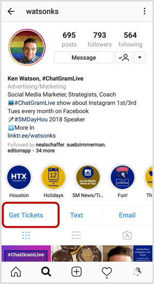 пример кнопки действия Instagram в бизнес-профиле