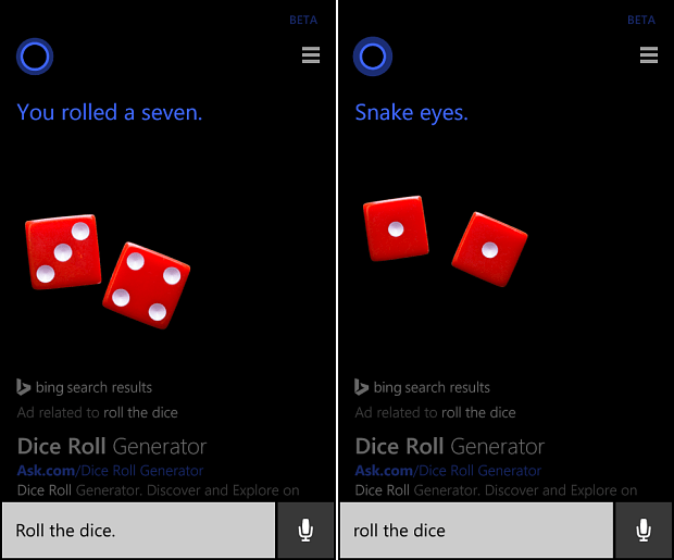 Переверните монетку или бросьте кости с помощью Cortana на Windows Phone 8.1