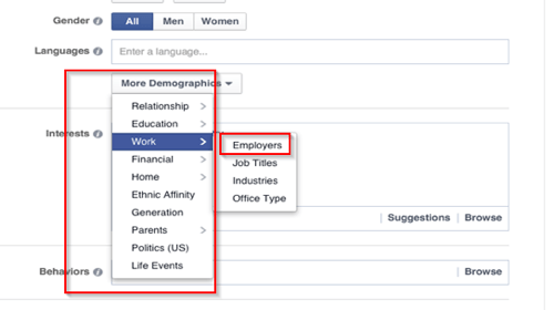 параметры таргетинга на рабочее место в Facebook