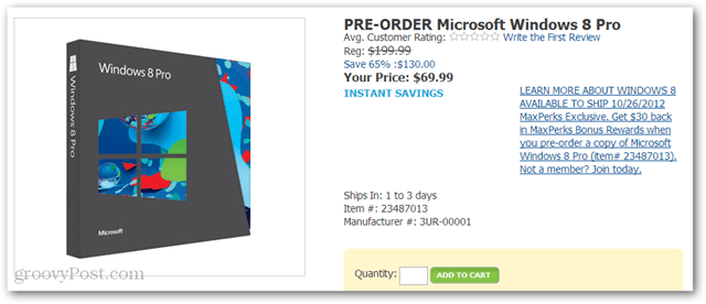 Купите Windows 8 Pro за 40 долларов у Amazon (DVD-ROM, 69,99 долларов плюс кредит Amazon 30 долларов)