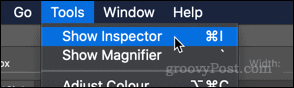 Показать опцию Inspector в приложении предварительного просмотра macOS