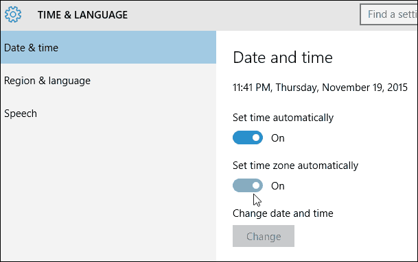 Установите часовой пояс автоматически Windows 10