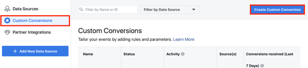 Используйте инструмент настройки событий Facebook, шаг 10, пункт меню, чтобы настроить пользовательские преобразования для вашего пикселя Facebook. 
