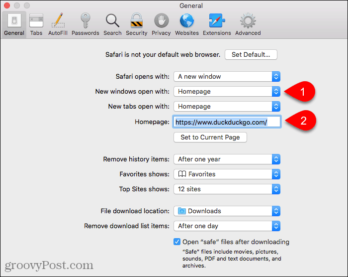 Установить домашнюю страницу в Safari на Mac