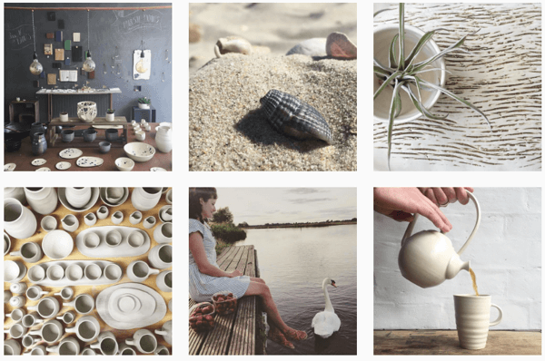 Illyria Pottery использует один фильтр для создания связной ленты Instagram.