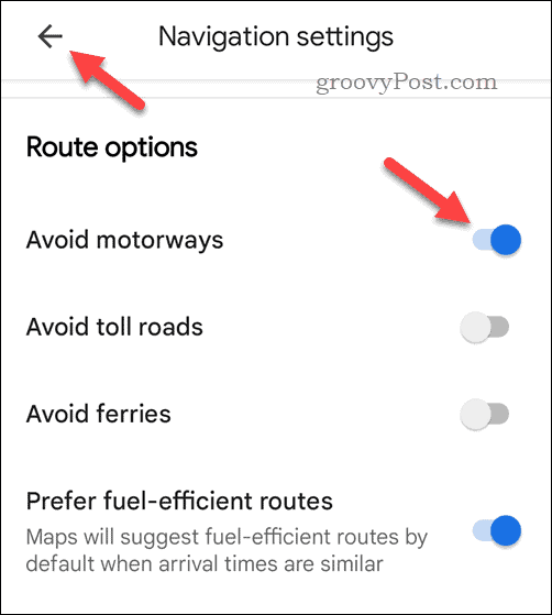 Настройка, чтобы всегда избегать шоссеавтомагистралей на Картах Google.