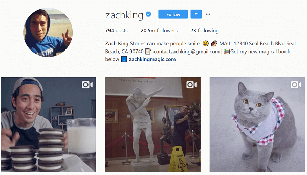 Хотя он изначально использовал Instagram для репоста своих Vines, Зак вскоре начал создавать оригинальный контент для Instagram.