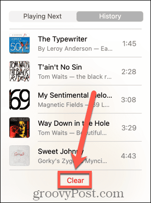 Apple Music очистить историю Mac