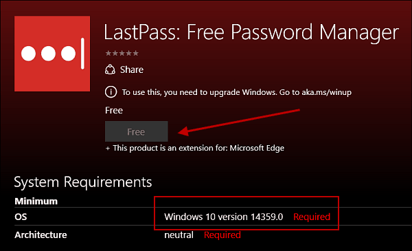 Расширение LastPass для Microsoft Edge для Windows 10