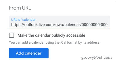 Добавление календаря Outlook в Календарь Google по URL