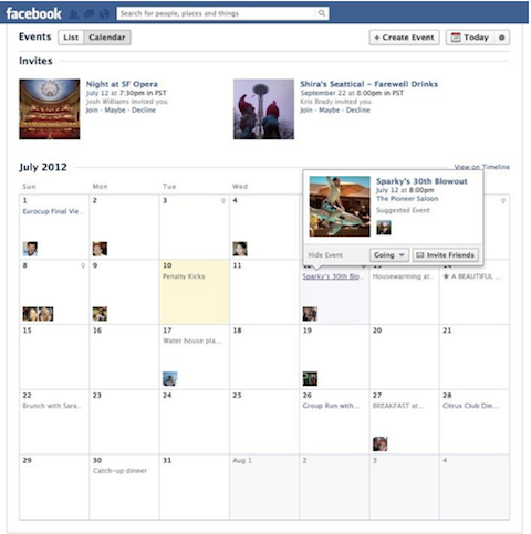 просмотр календаря событий facebook