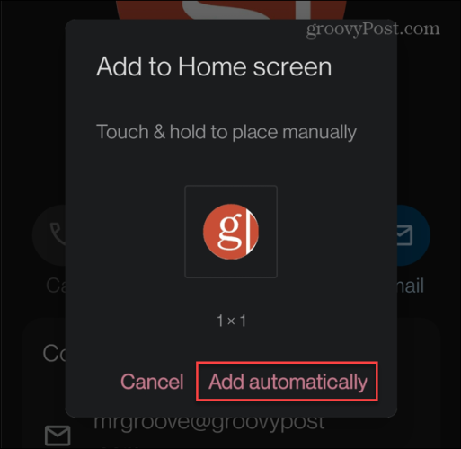 автоматически добавлять контакт на главный экран Android