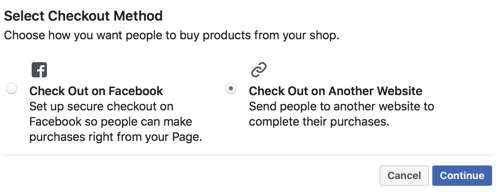 Facebook позволяет вам выбрать, хотите ли вы, чтобы пользователи проверяли на Facebook или отправляли их на ваш сайт, чтобы проверить.