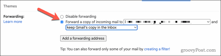 Включить переадресацию Gmail