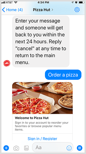 Pizza Hut автоматизирует заказ пиццы через бота Messenger.