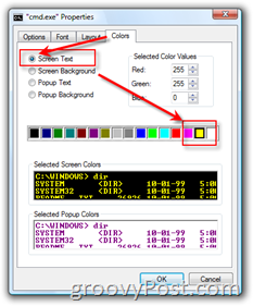 Настройка размера и цвета в окне командной строки Windows
