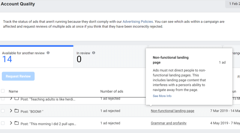 шаг 3, как использовать Инструмент качества учетной записи Facebook