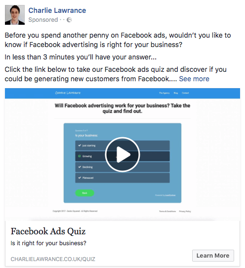 Используйте видеорекламу Facebook, чтобы дать пользователям возможность предварительно просмотреть содержание лид-магнита.