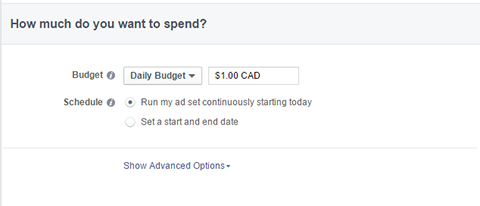 варианты бюджета для рекламы в Facebook