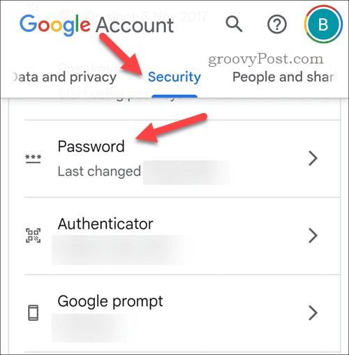 Откройте настройки пароля учетной записи Google.