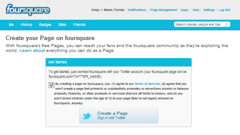 бизнес-страница Foursquare