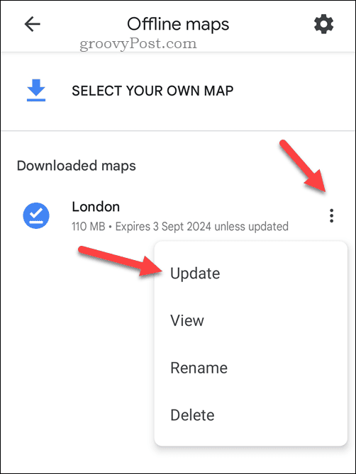 Обновите офлайн-карту Google Maps
