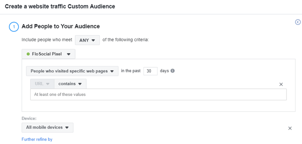 Используйте инструмент настройки событий Facebook, шаг 17, настройки, чтобы создать пользовательскую аудиторию Facebook для посещаемости веб-сайта на основе устройства.