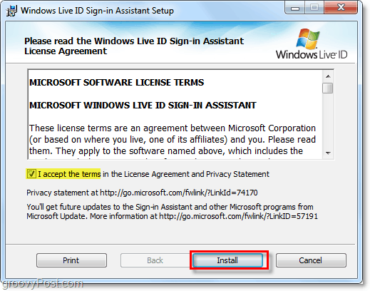 связать вашу учетную запись Windows 7, установив Live ID входа в помощник