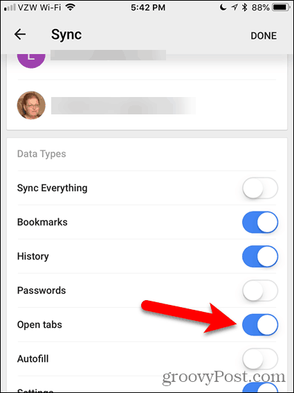 Включить открытые вкладки в Chrome для iOS