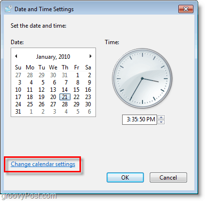 Скриншот Windows 7 - изменить настройки календаря