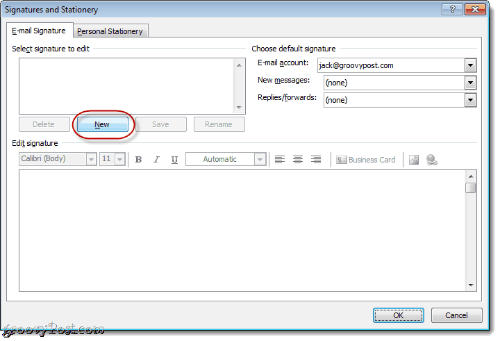 Прикрепите визитную карточку в Outlook 2010 Email Signature