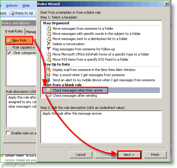 Outlook 2007 - создание правила Outlook при получении электронной почты