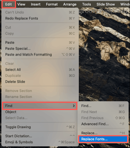 Редактировать, находить, заменять шрифты в PowerPoint на Mac