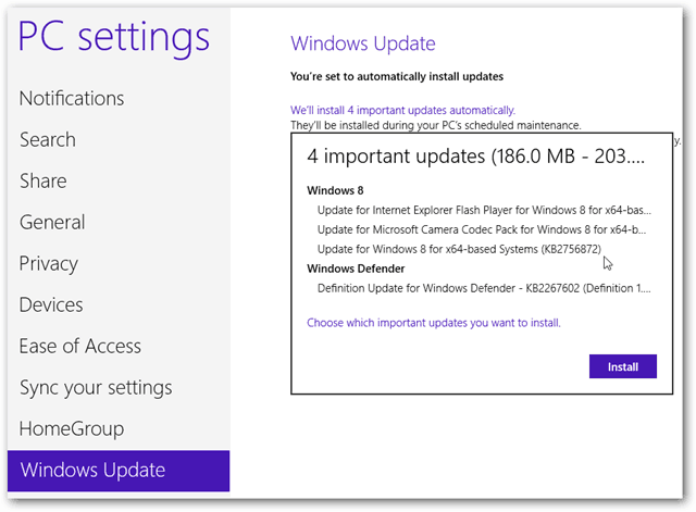 Основные обновления Windows 8