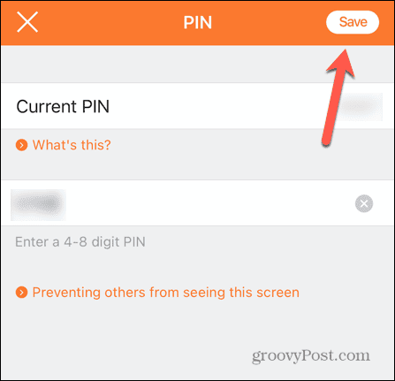 переключить сохранить мобильный PIN-код