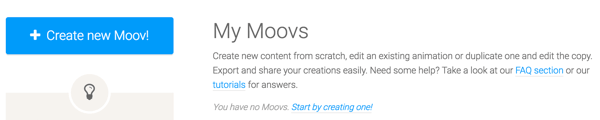 Нажмите кнопку «Создать новый Moov», чтобы начать работу с Moovly.