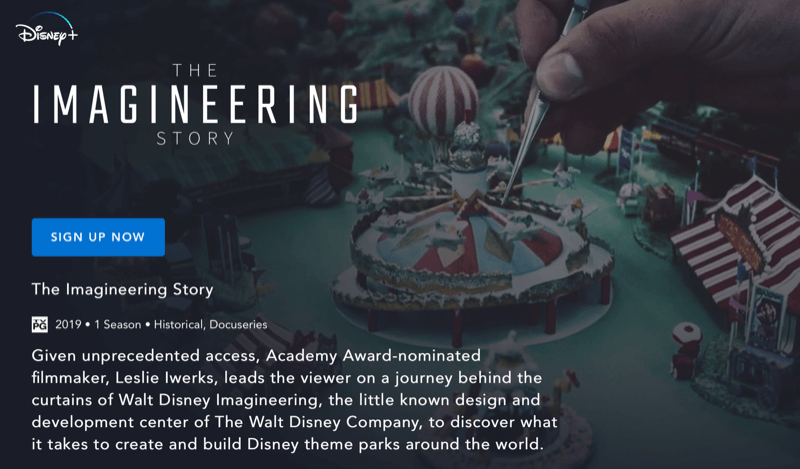 Веб-страница Disney + для The Imagineering Story