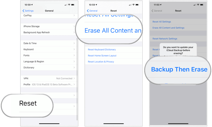 iOS резервное копирование, а затем стереть