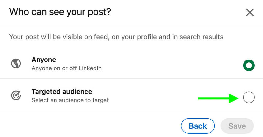 Linkedin-company-page-engagement-features-how-to-share-content-as-page-targeted-audio-step-2