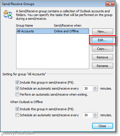 Снимок экрана Outlook 2010 — изменение учетных записей