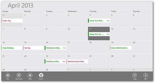 Календарь приложения Windows RT