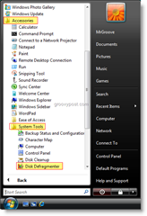 Запустите программу дефрагментации диска из меню «Пуск» Windows Vista