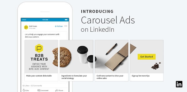 LinkedIn представила новую карусельную рекламу для спонсируемого контента, которая может включать до 10 настраиваемых карточек с возможностью прокрутки.
