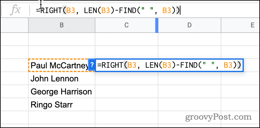 Формула с использованием RIGHT в Google Sheets
