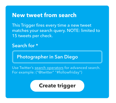 Введите поисковый запрос и нажмите «Создать триггер».