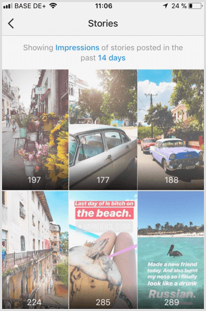 Просматривайте данные показов Instagram Stories в Instagram Analytics.