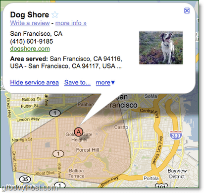 вытяните область обслуживания карт Google для вашего бизнеса