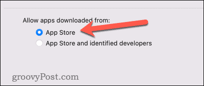 Разрешить приложения только из магазина приложений Mac
