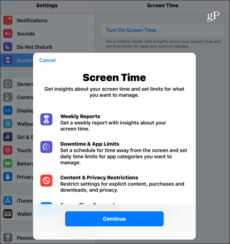 Включить время экрана iOS 12